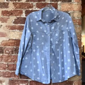 Fun lightweight blue, large polka dot shirt